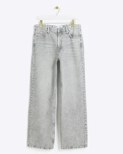 River Island high waisted relaxed straight fit jeans Grey Sale