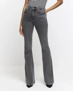 River Island high waisted tummy hold flared jeans Grey Clearance