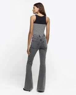 River Island high waisted tummy hold flared jeans Grey Clearance