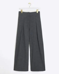 River Island high waisted wide leg trousers Grey Outlet