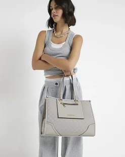 River Island jacquard monogram shopper bag Grey Discount