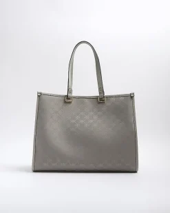 River Island jacquard monogram shopper bag Grey Discount
