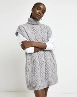 River Island jumper mini shirt dress Grey Sale
