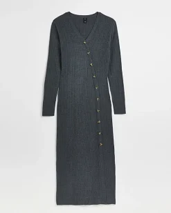River Island knit bodycon midi dress Grey Sale