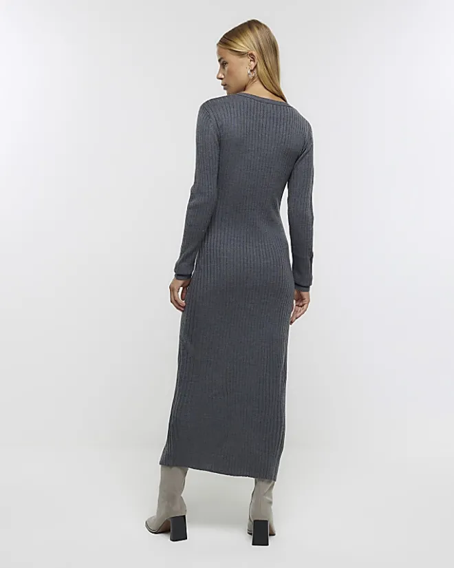River Island knit bodycon midi dress Grey Sale