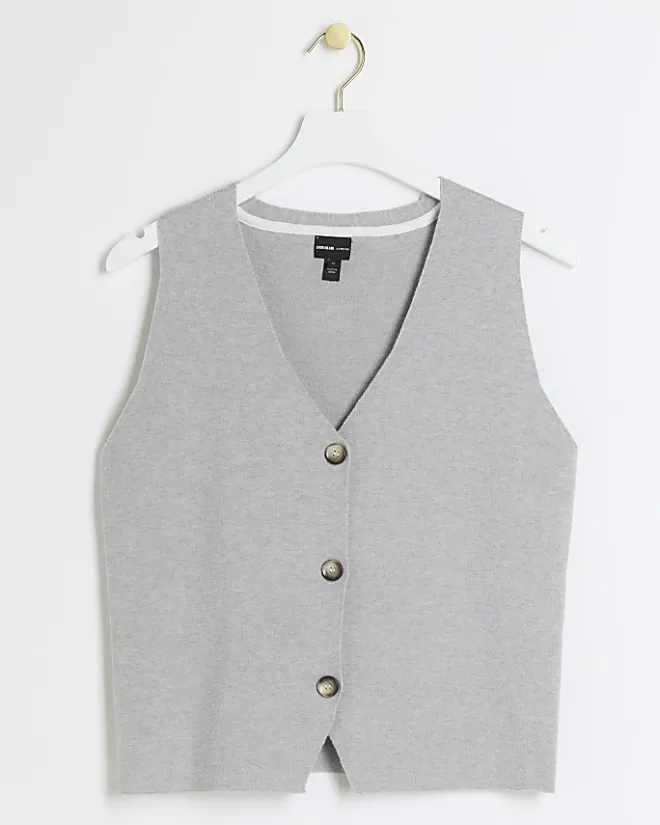 River Island knit button up waistcoat Grey Discount