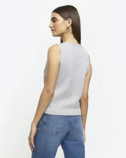 River Island knit button up waistcoat Grey Discount