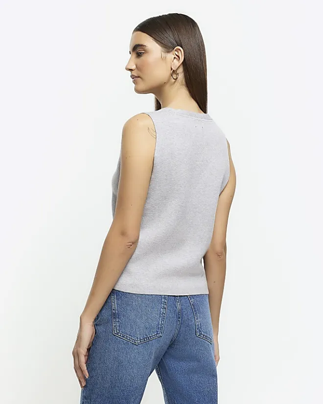River Island knit button up waistcoat Grey Discount