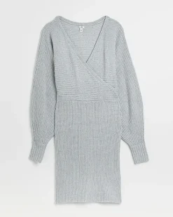 River Island knit long sleeve jumper mini dress Grey Best