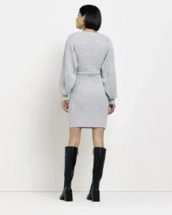 River Island knit long sleeve jumper mini dress Grey Best