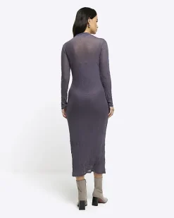 River Island mesh bodycon maxi dress Grey Best