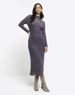 River Island mesh bodycon maxi dress Grey Best