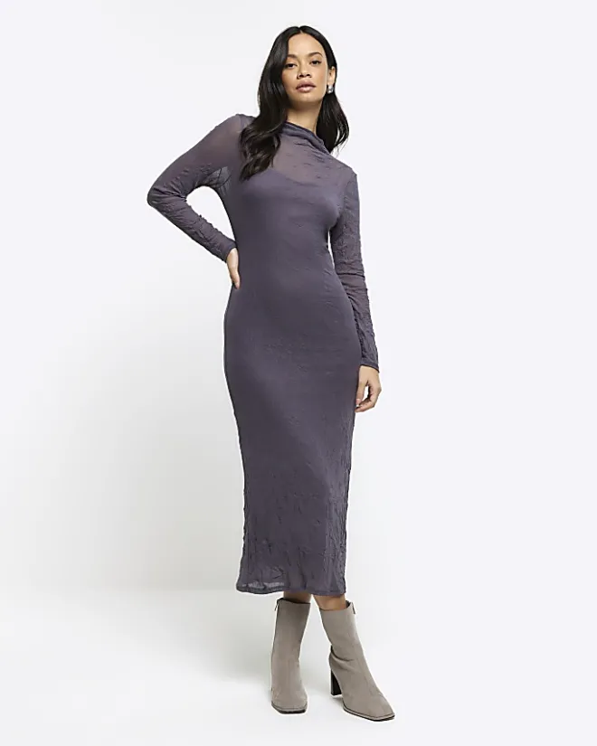 River Island mesh bodycon maxi dress Grey Best