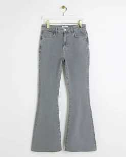 River Island mid rise tummy hold flared jeans Grey Best