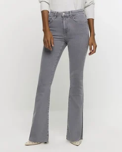 River Island mid rise tummy hold flared jeans Grey Best