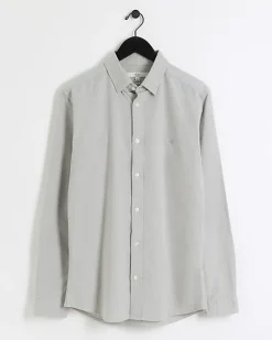 River Island muscle fit oxford smart shirt Grey Clearance