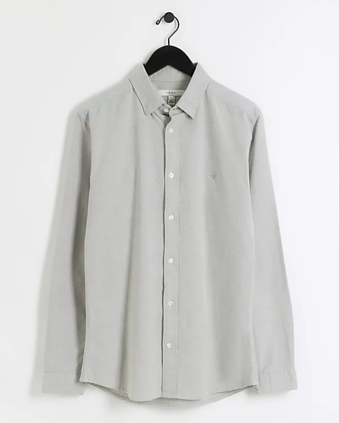 River Island muscle fit oxford smart shirt Grey Clearance