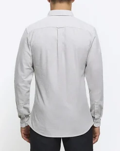 River Island muscle fit oxford smart shirt Grey Clearance
