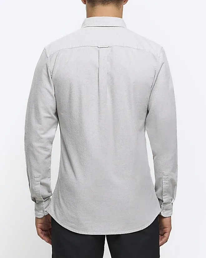 River Island muscle fit oxford smart shirt Grey Clearance