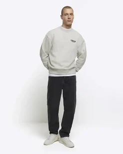 River Island oversized fit graphic sweatshirt Grey Outlet