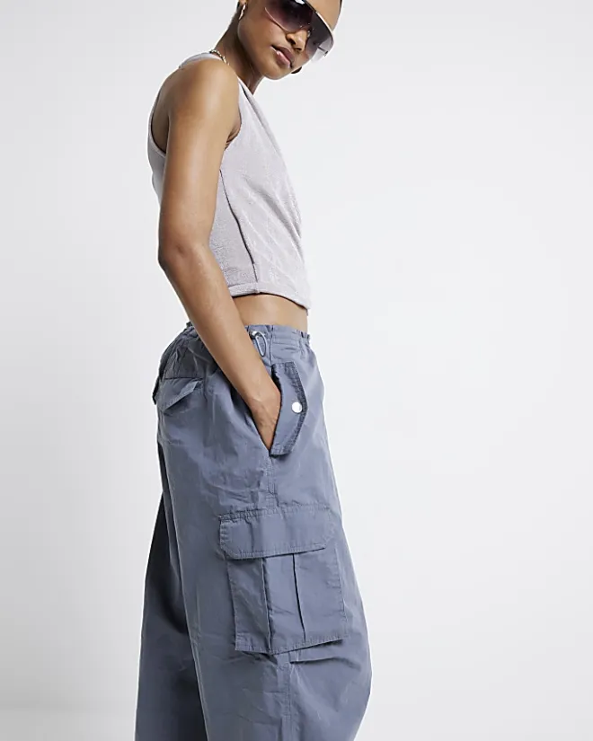 River Island parachute cargo trousers Grey New