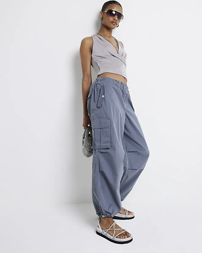 River Island parachute cargo trousers Grey New