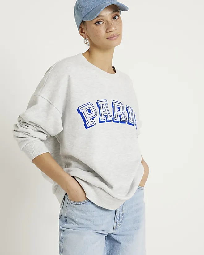 River Island Paris graphic sweatshirt Grey Online
