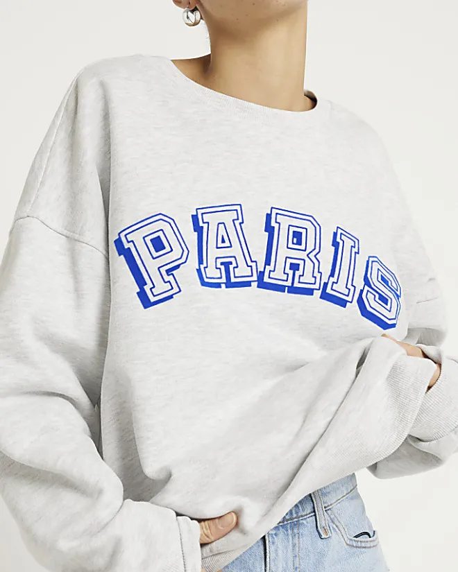 River Island Paris graphic sweatshirt Grey Online