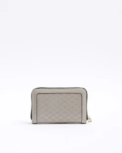 River Island patent embossed RI purse Grey Outlet