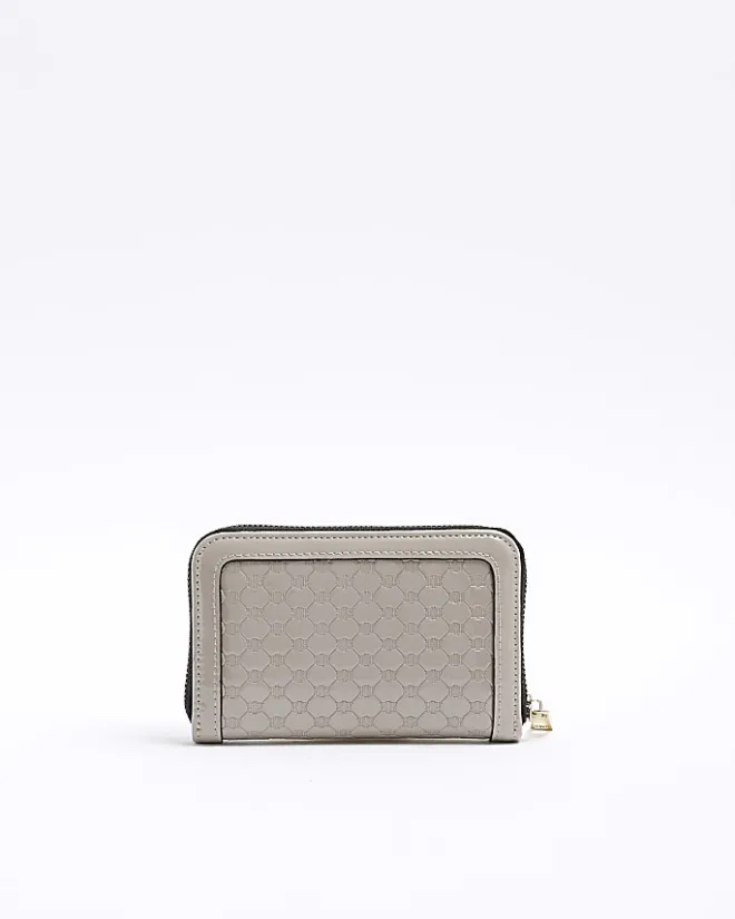River Island patent embossed RI purse Grey Outlet