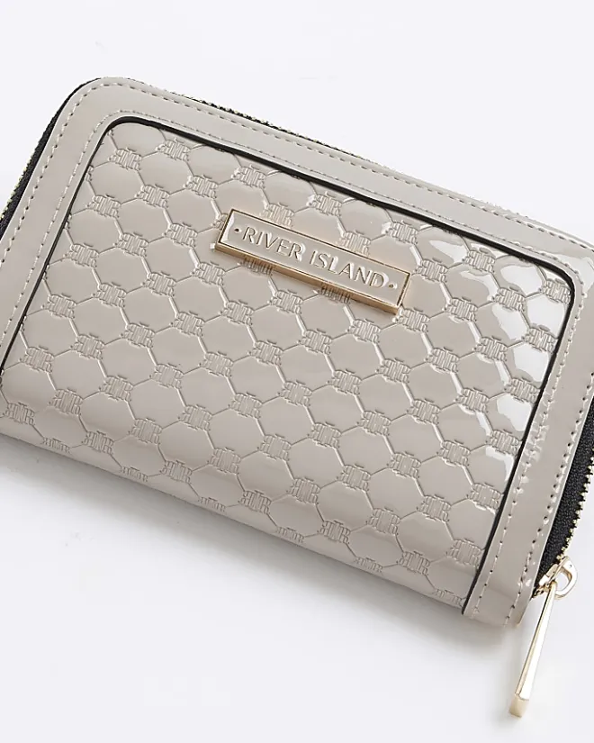 River Island patent embossed RI purse Grey Outlet