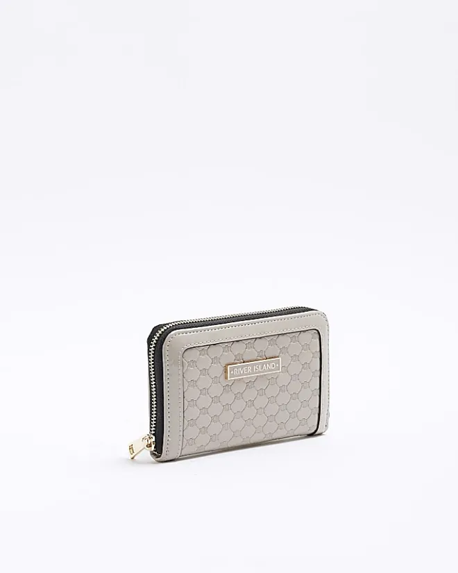 River Island patent embossed RI purse Grey Outlet