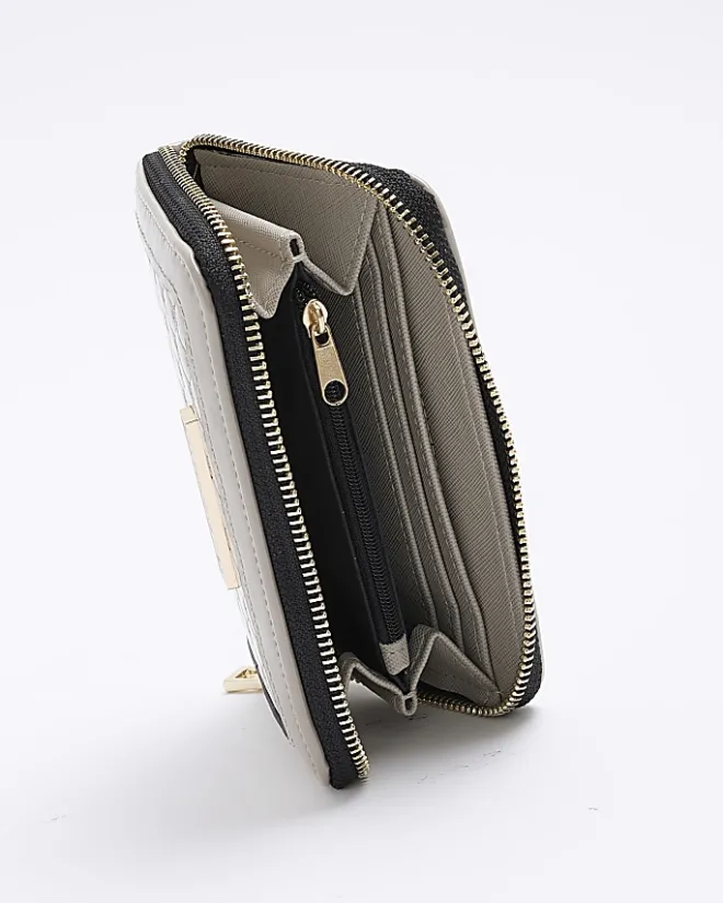 River Island patent embossed RI purse Grey Outlet