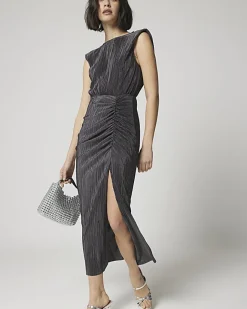 River Island plisse ruched dress Grey Clearance