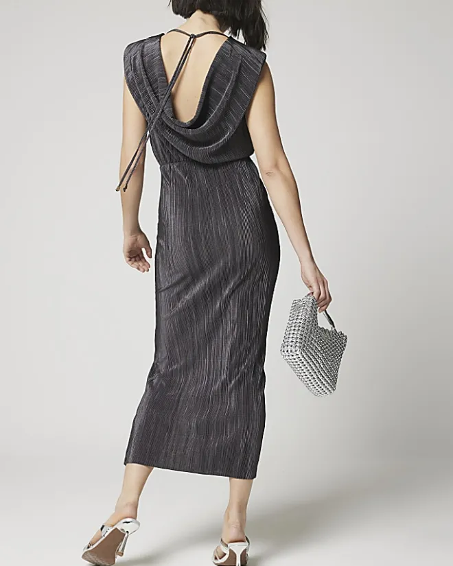 River Island plisse ruched dress Grey Clearance