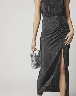 River Island plisse ruched dress Grey Clearance
