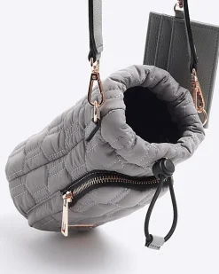 River Island quilted bottle holder bag Grey New