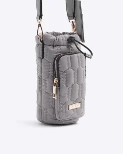 River Island quilted bottle holder bag Grey New