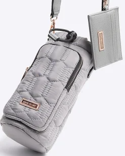 River Island quilted bottle holder bag Grey New