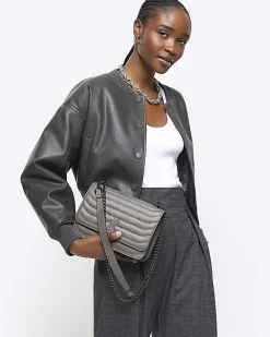 River Island quilted chain shoulder bag Grey Fashion