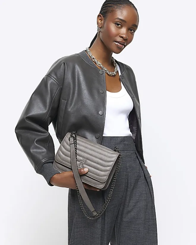 River Island quilted chain shoulder bag Grey Fashion