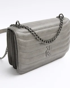 River Island quilted chain shoulder bag Grey Fashion