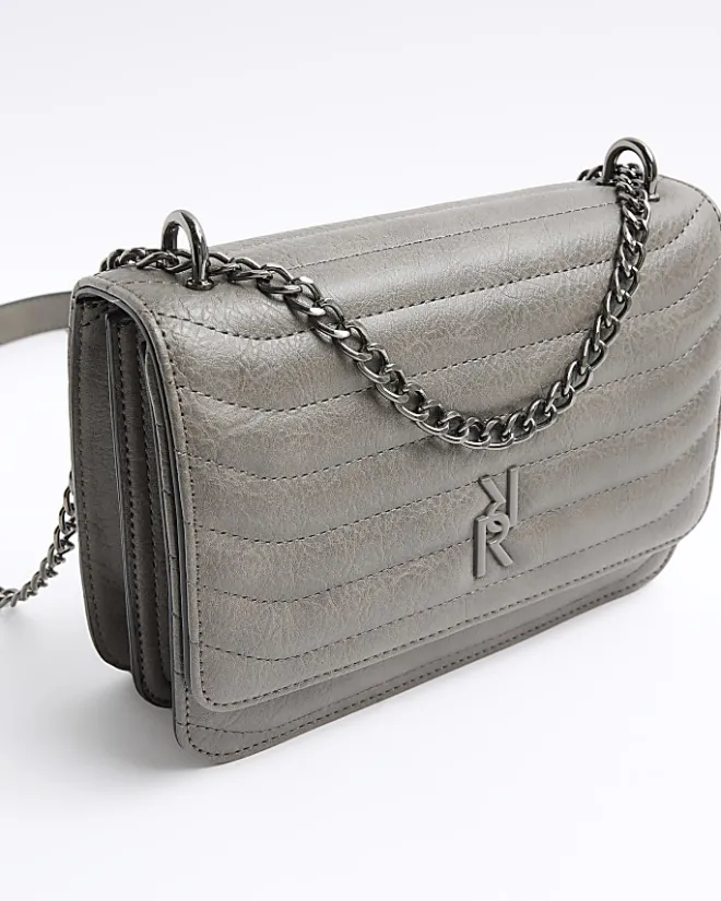 River Island quilted chain shoulder bag Grey Fashion