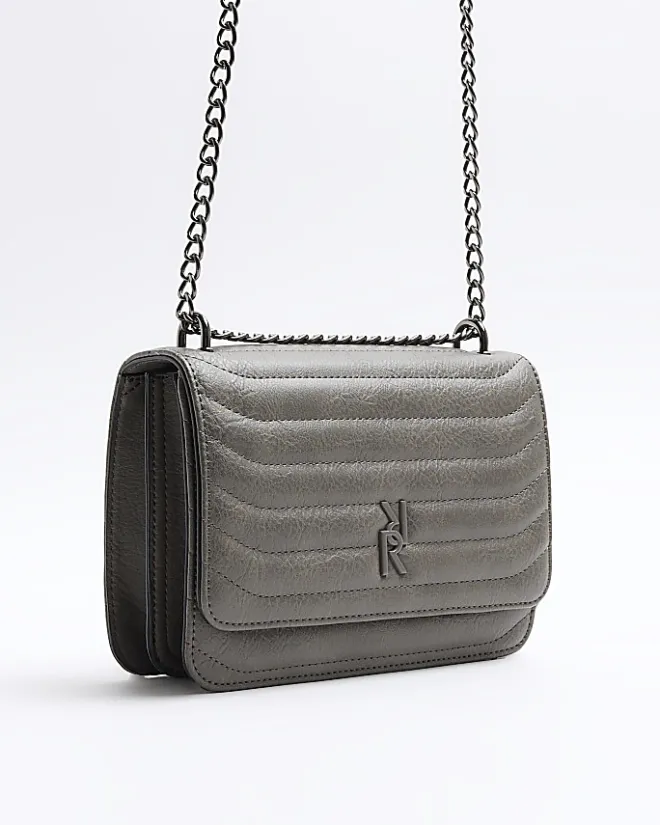 River Island quilted chain shoulder bag Grey Fashion