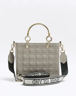 River Island quilted corsage tote bag Grey Online