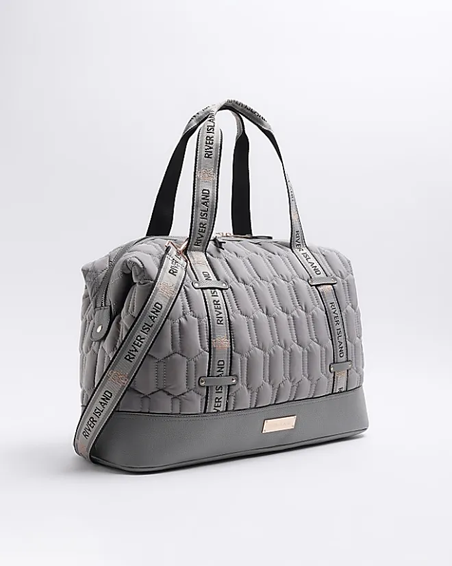 River Island quilted webbing travel bag Grey Sale