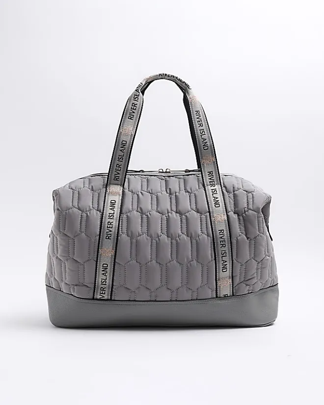 River Island quilted webbing travel bag Grey Sale