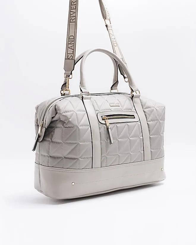 River Island quilted zip travel bag Grey Best