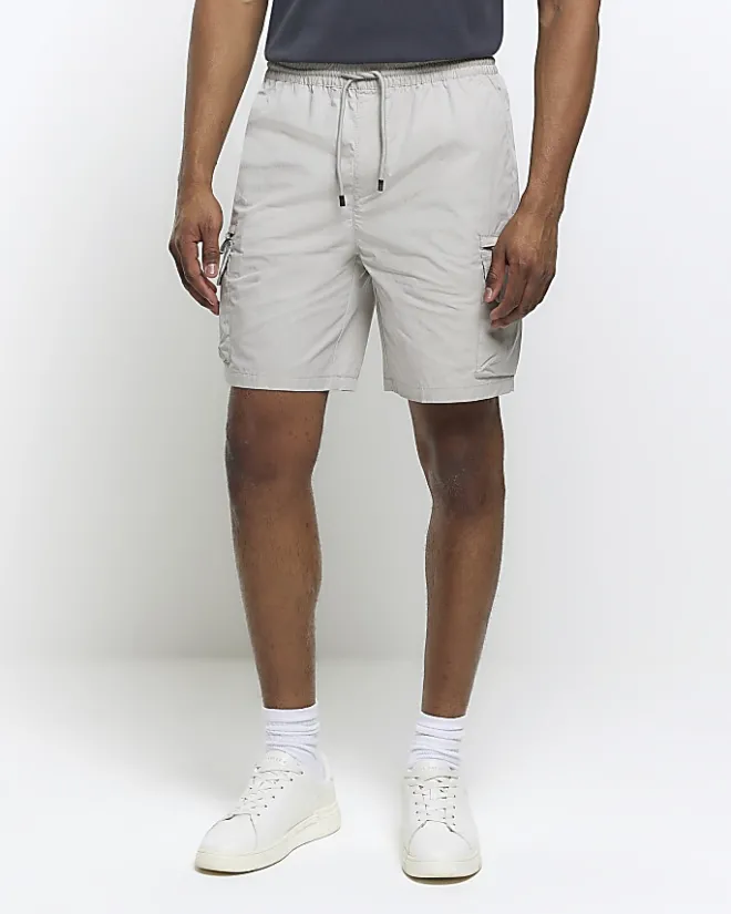 River Island regular fit cargo shorts Grey Sale