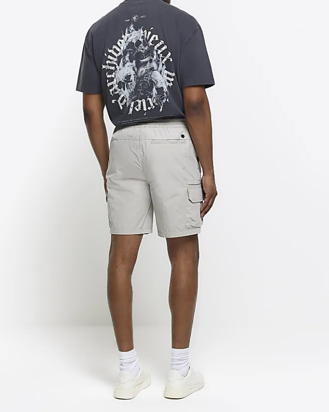 River Island regular fit cargo shorts Grey Sale